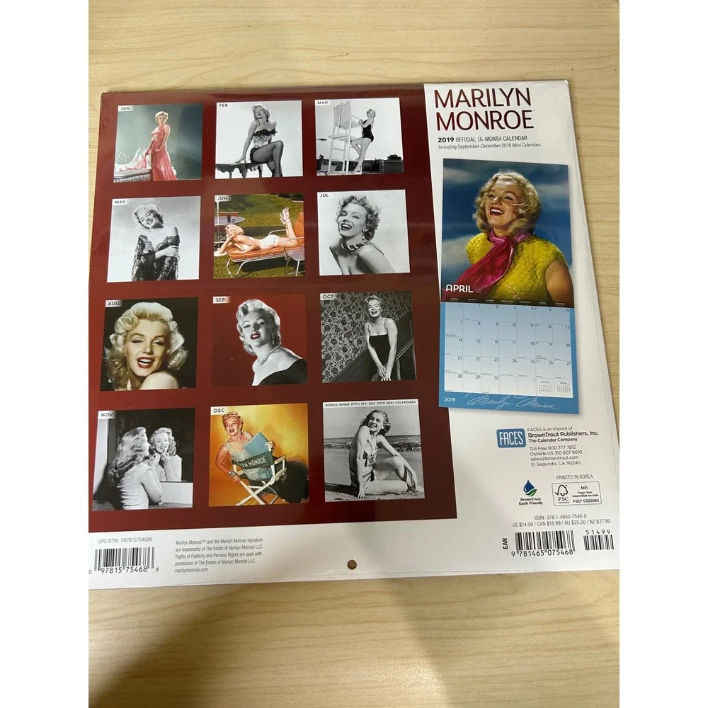 Marilyn Monroe 2019 Official 16-Month Calendar‎ Faces BrownTrout Publishers New